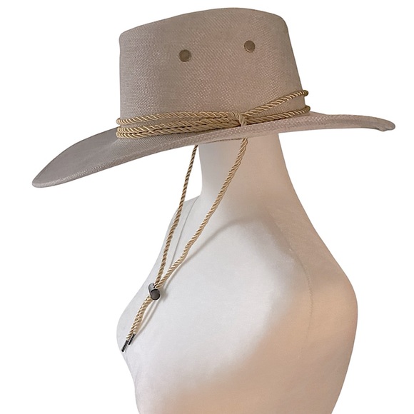 Luxtrada Classic Western Cowboy Linen Aussie Hat Twisted Rope Chin Strap New - Picture 16 of 16